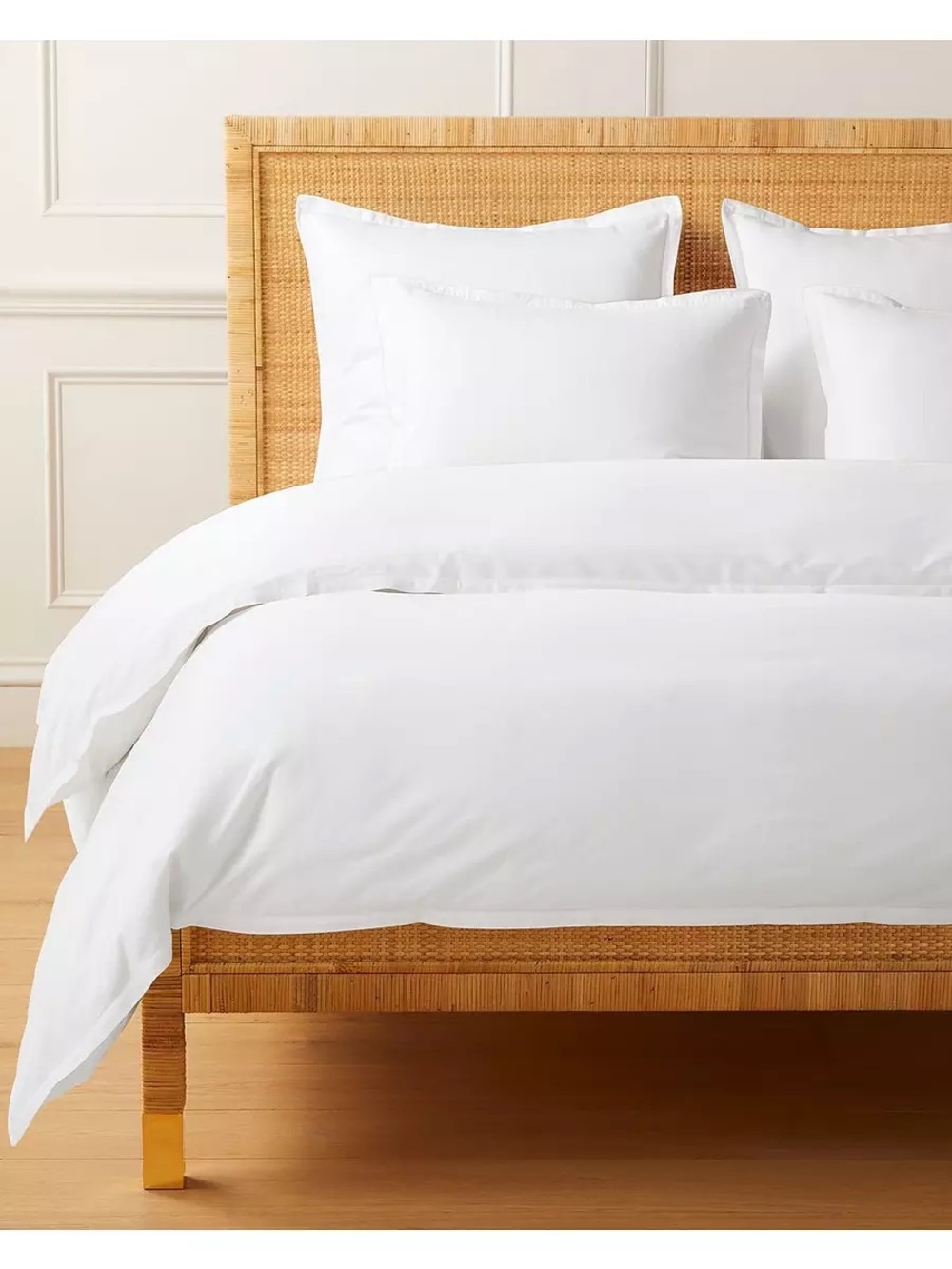 Serena & Lily Border Frame White Sateen Cotton Duvet Cover - King / Cal King